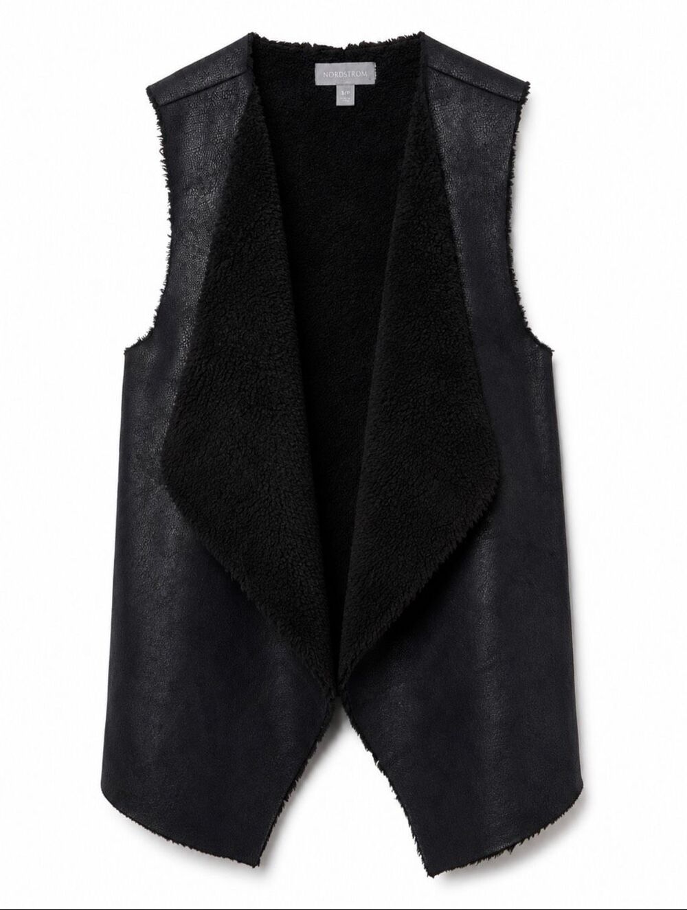 Nordstrom Black Faux Suede Sherpa Waterfall Open Front Vest Women’s S Petite